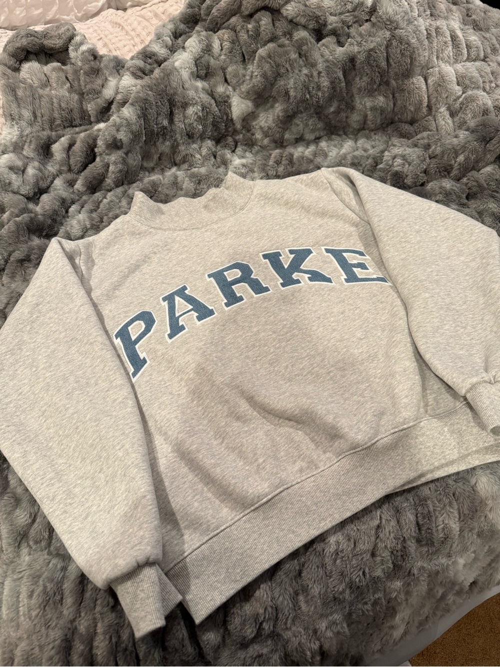 Parke Light Gray Mockneck with Blue Jean Logo